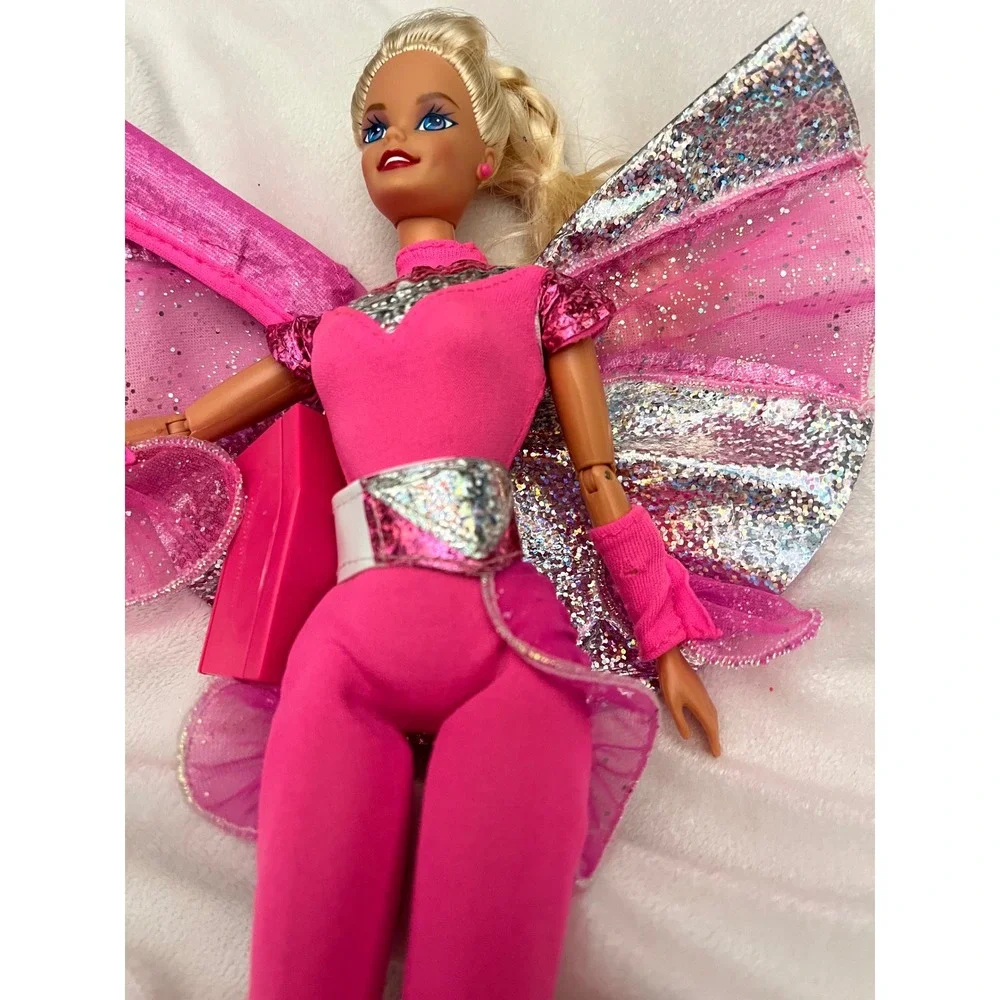 Vintage 1994 Mattel Flying Hero Barbie Pink Doll Hot Pink Glitter Jumpsuit